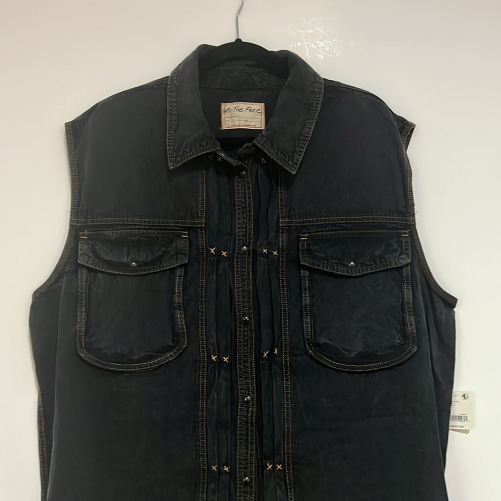 Free People Black Sleeveless Denim Top